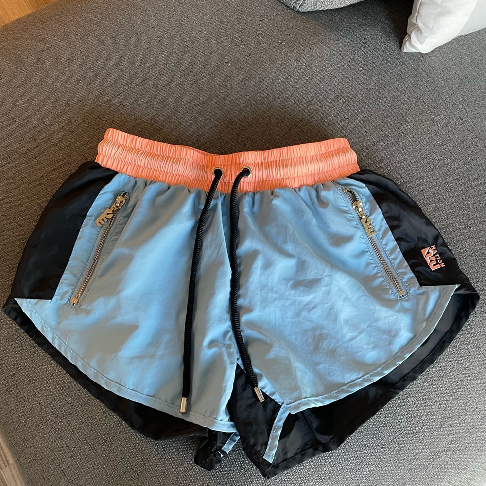 P.E Nation Running Shorts XS - Tri-Color: Navy, Light Blue and Peach
